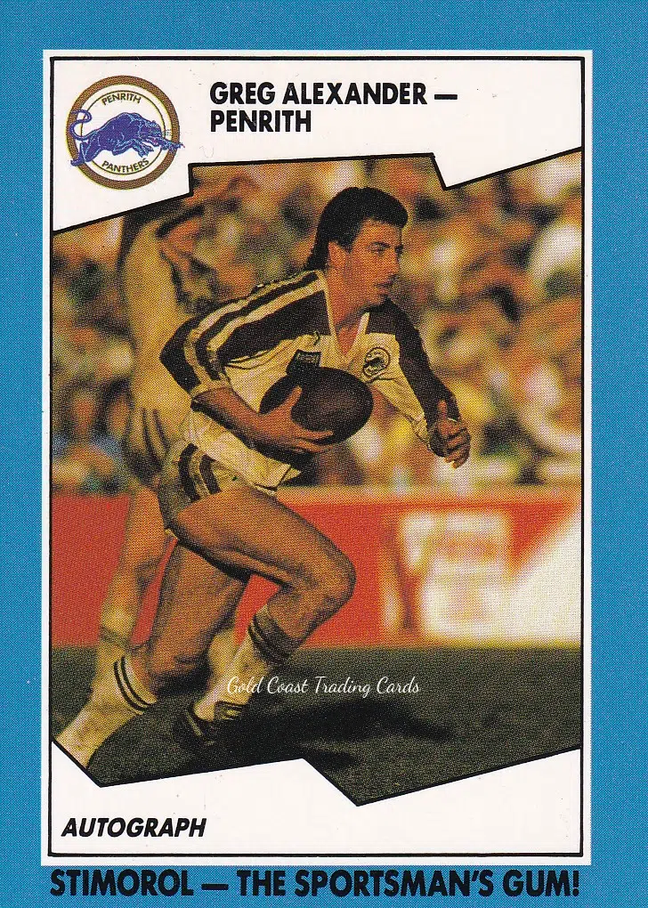 Image of a 80s football card depicting Greg Alexander